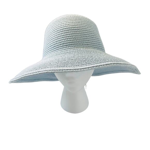 Light Blue Paper Sun Hat with Black Bow SPF 30 - Picture 1 of 7